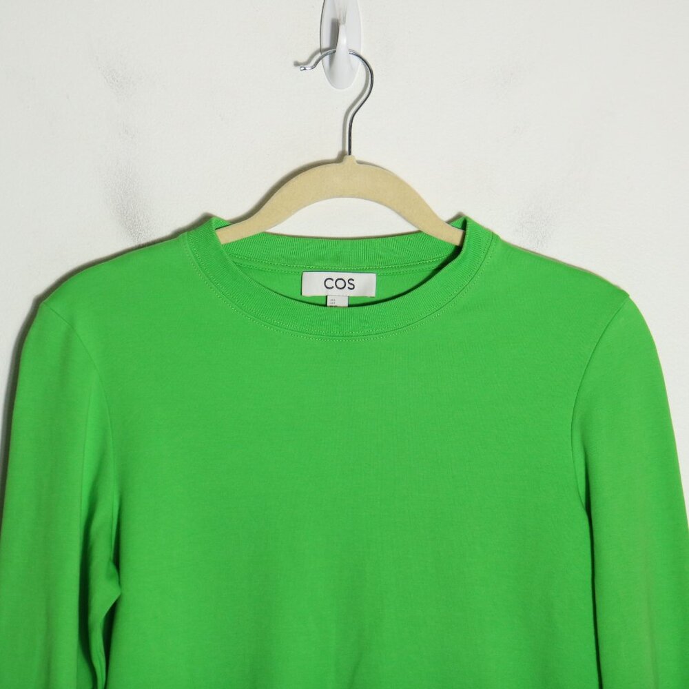 COS Cotton Green Long Sleeve Shirt Womens Small Crewneck Capsule Minimalist - Picture 2 of 6